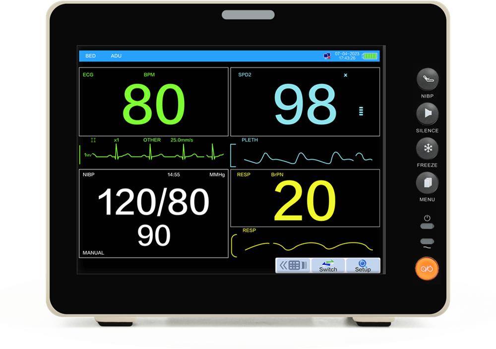 8 インチのタッチスクリーン + EtCO2 ポータブル患者モニター - ECG